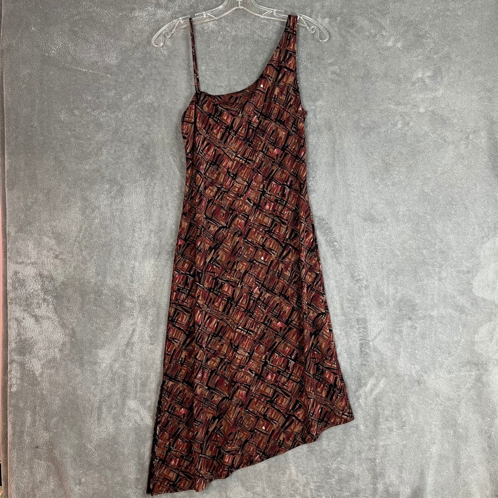 Vintage Y2K Midi Bodycon Dress Womens M Asymetrical Abstract Made in USA